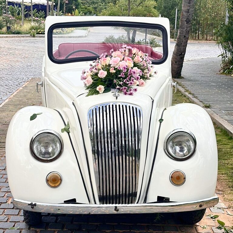 morris brand white vintage car rent in mysore